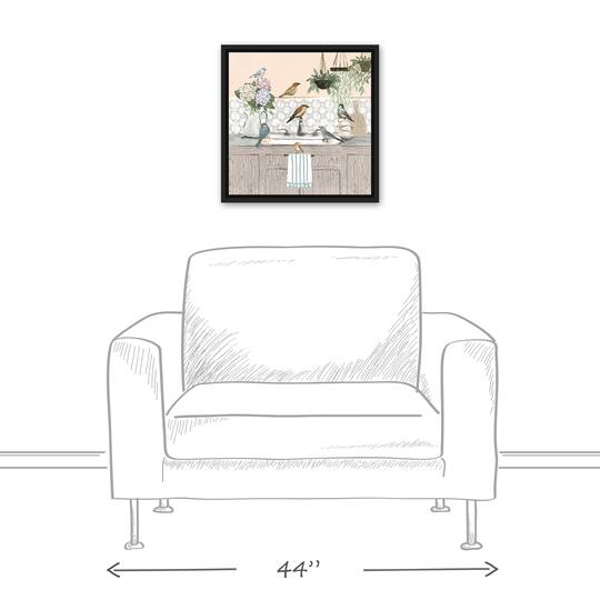 Birdies at the Sink Black Floating Framed Canvas